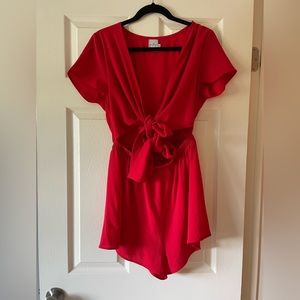 Adorable red tie front romper